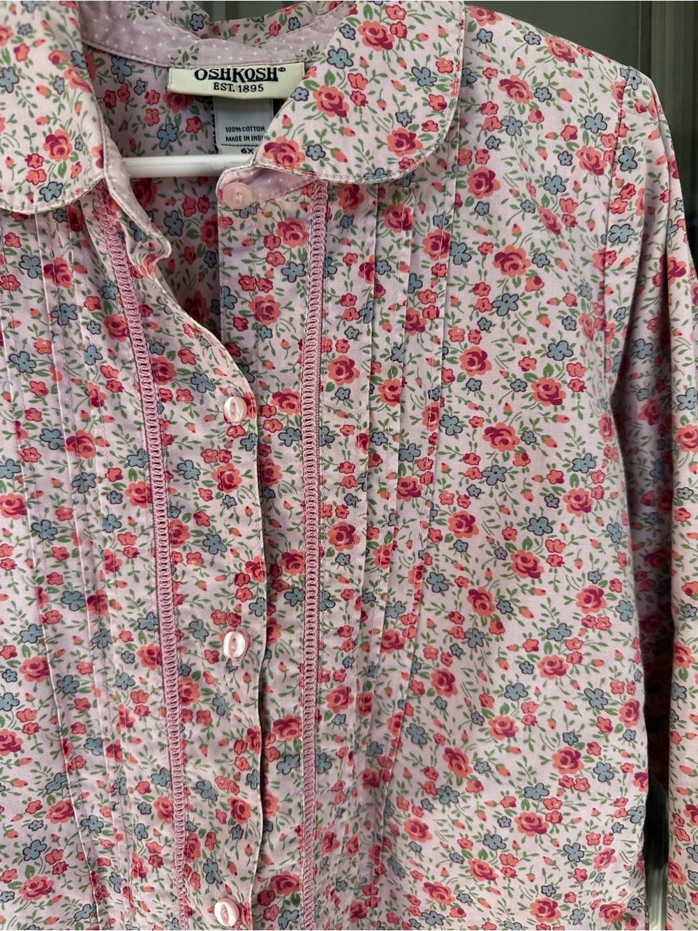 OshKosh B'gosh Pink Floral Pintuck Button-Down Shirt